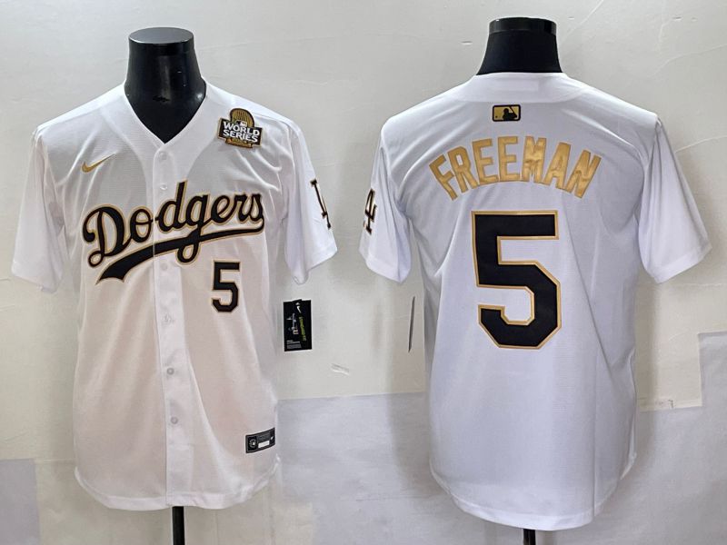 Men 2025 Los Angeles Dodgers #5 Freeman White Gold Nike MLB Jersey style 6278